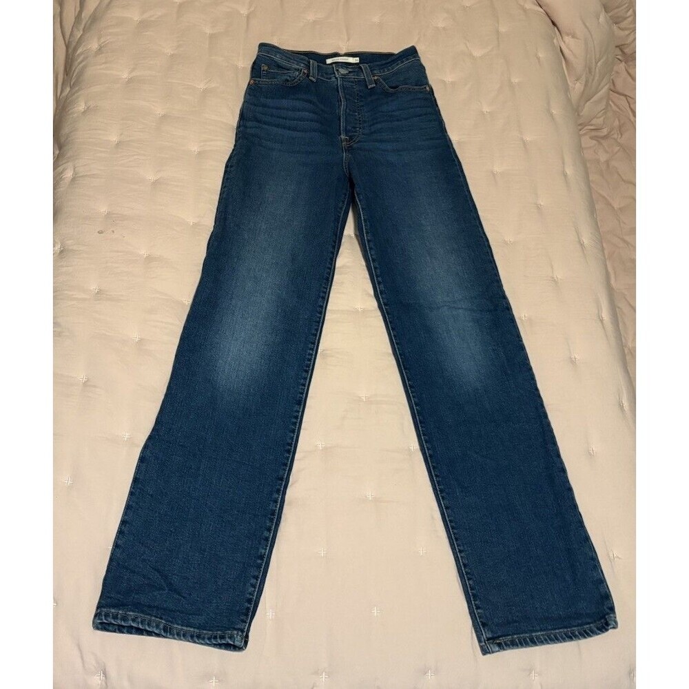 Levi’s Ribcage Straight Jeans W26 L32 High Rise Medium Wash Denim Button Fly